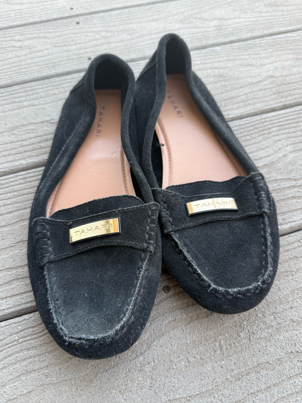 black tahari suede flats